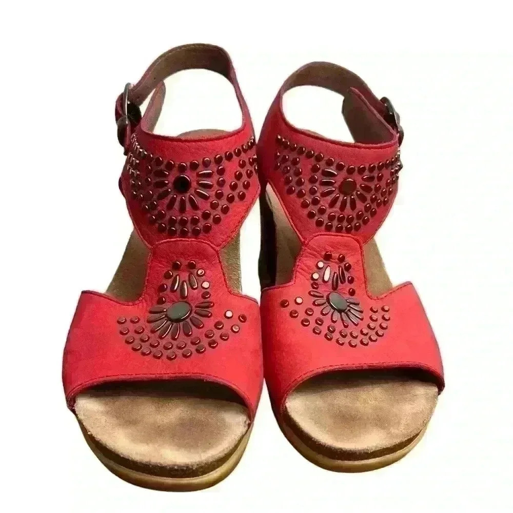 Dansko Deandra Studded Sandal  Red Nubuck Leather Size 38